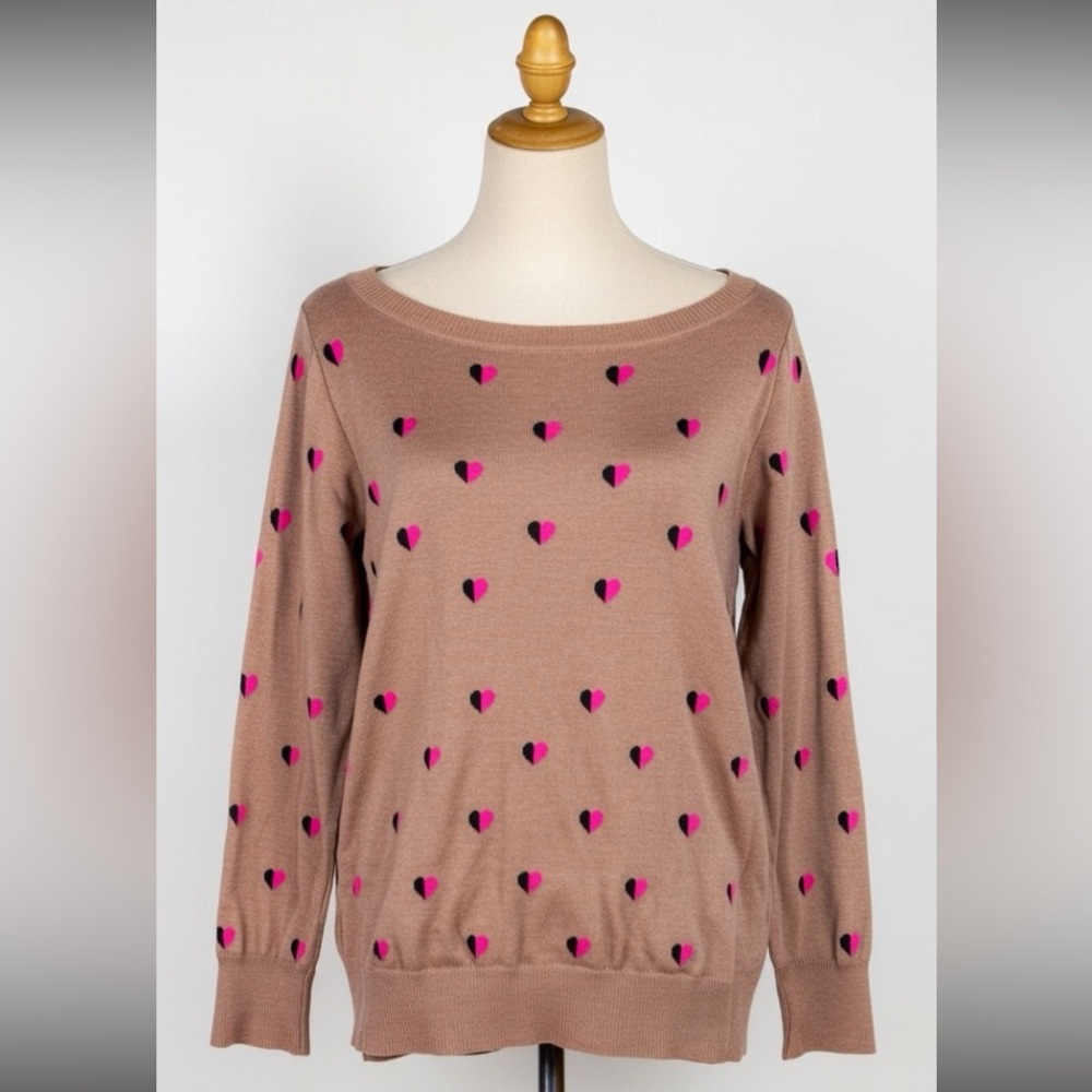 Old Navy Brown and Pink Crew Neck Sweater with Polka Dots